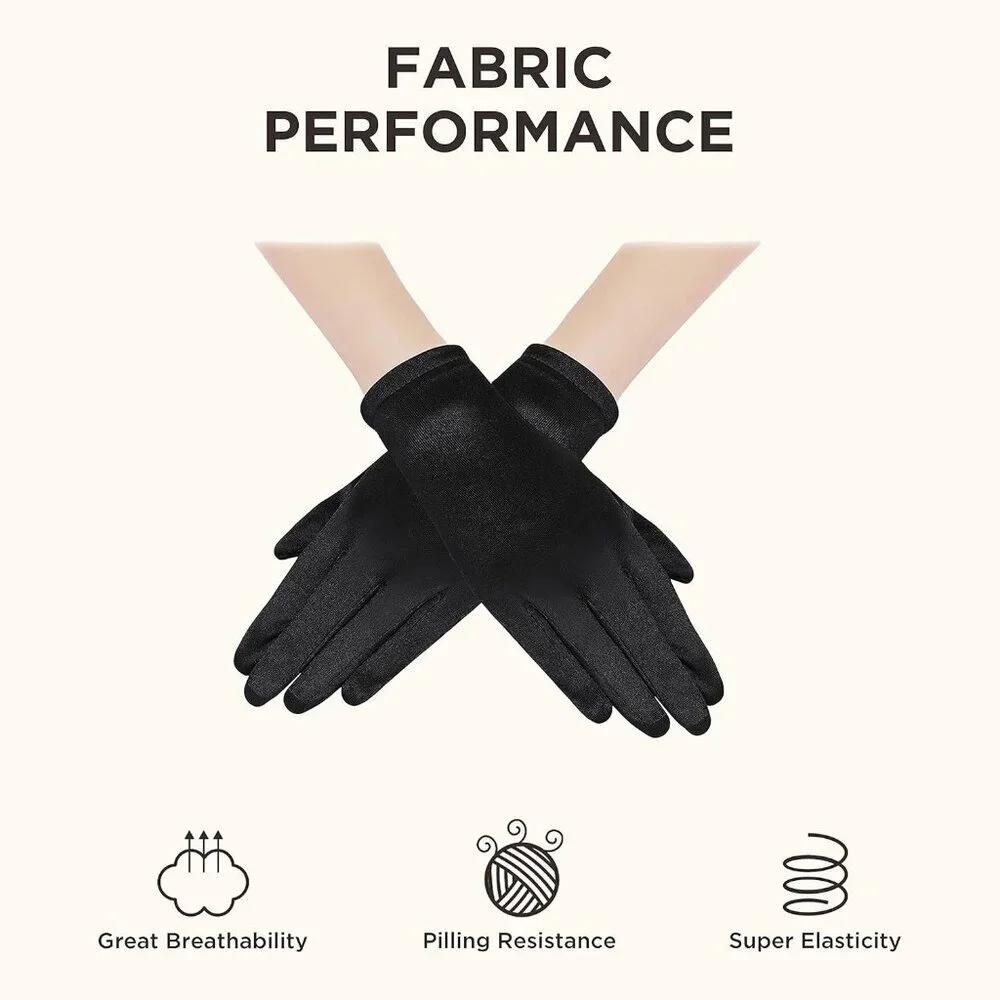 Women's Short Black Satin Silk Gloves Banquet Wedding Party Costume Accessories